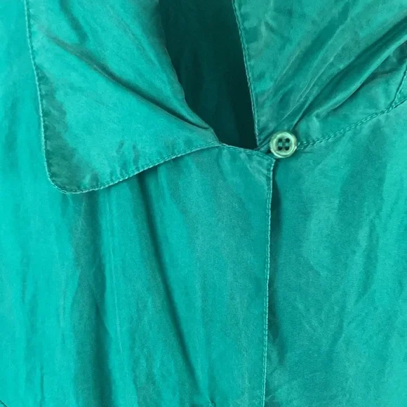 Vintage 80’s Bonjour Green Long Sleeve 100% Silk Plus Size Blouse - Picture 9 of 15